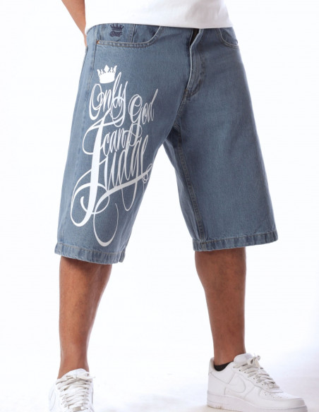 BSAT Baggy Only God Can Judge Denim Shorts Skyblue