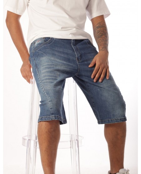 FAT313 Jorts Renew Baggy Legend Denim Shorts Stretch Blue Stone Washed