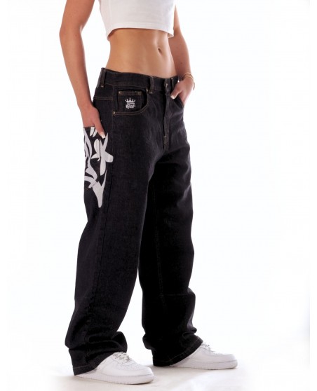 Baggy Hip Hop Jeans Embroidered Black by BSAT *Ultra Limited Edition*