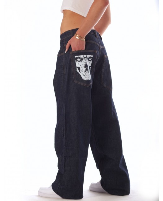 Indigo Blue Skull Baggy Jeans by BSAT
