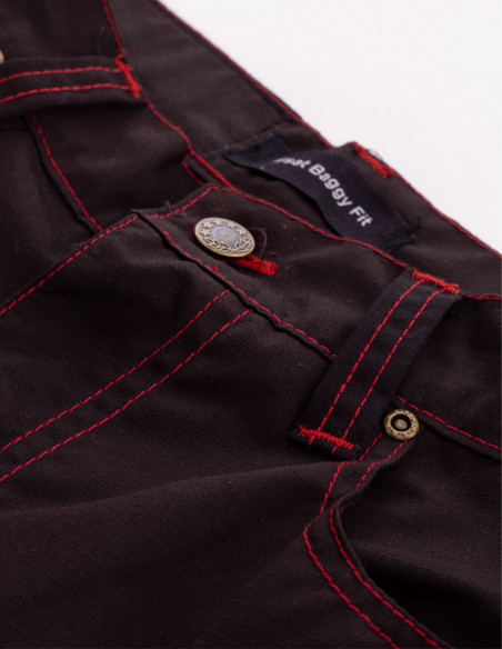 BSAT Baggy Combat Cargo Pants Black Contrast Red