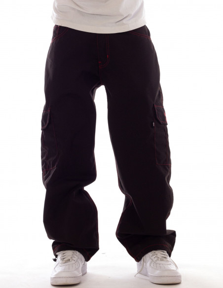 BSAT Baggy Combat Cargo Pants Black Contrast Red