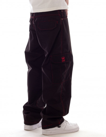 BSAT Baggy Combat Cargo Pants Black Contrast Red