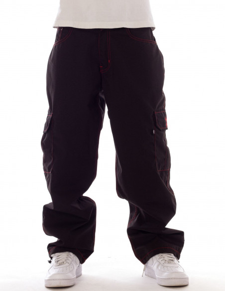 BSAT Baggy Combat Cargo Pants Black Contrast Red