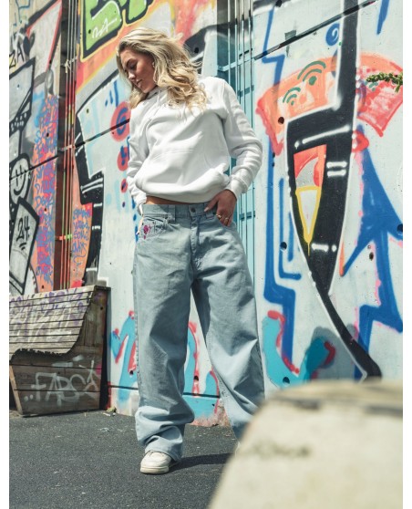 BSAT Aliens 4 Peace The Finger Sky Pink Contrast Baggy Jeans