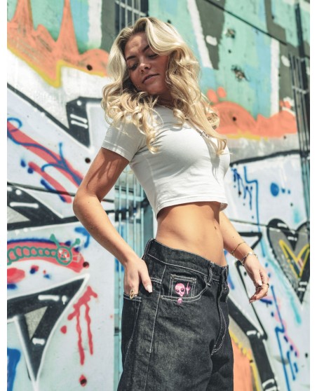 BSAT Aliens 4 Peace The Finger Raw Black n Pink Baggy Jeans