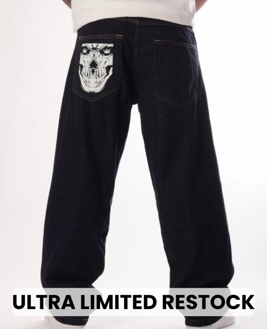Indigo Blue Skull Baggy Jeans by BSAT