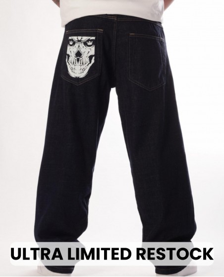 Indigo Blue Skull Baggy Jeans by BSAT