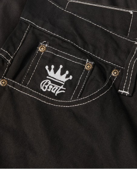 Bronx Deep Black Cotton Twill Baggy Jeans by BSAT