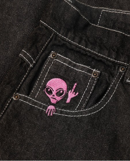 BSAT Aliens 4 Peace The Finger Raw Black n Pink Baggy Jeans