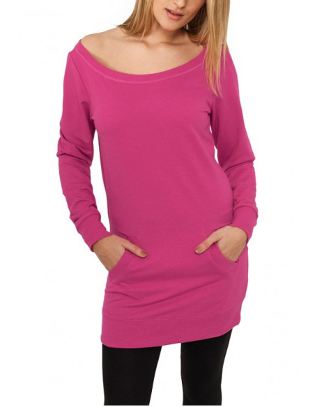 Urban Classics Ladies Long Crewneck fuchsia
