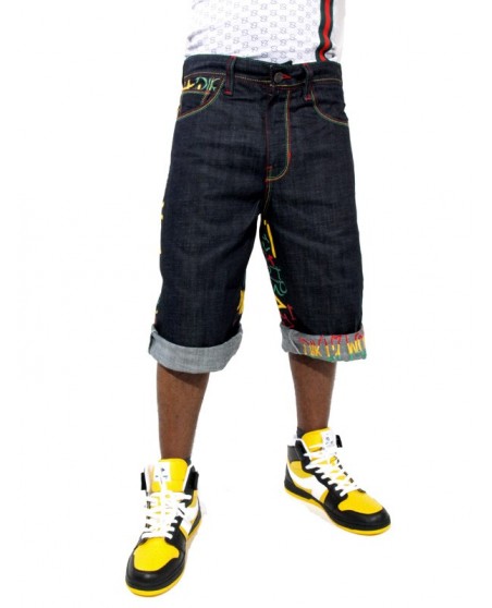 Dirty Money Rasta Peace Lion Jeans Shorts