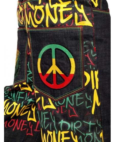 Dirty Money Rasta Peace Lion Jeans Shorts