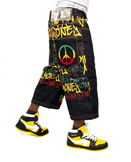Dirty Money Rasta Peace Lion Jeans Shorts