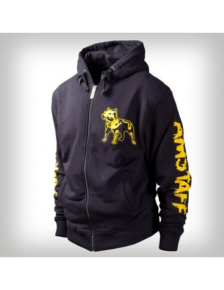 Amstaff Zip Hoodie Yellow Logo Black