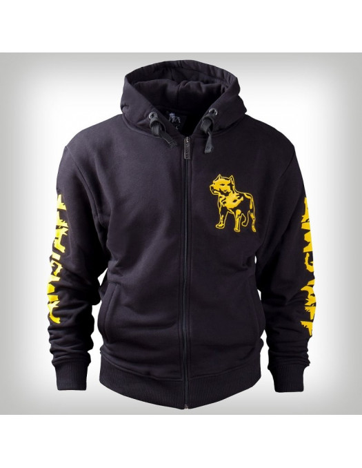 Amstaff Zip Hoodie Yellow Logo Black