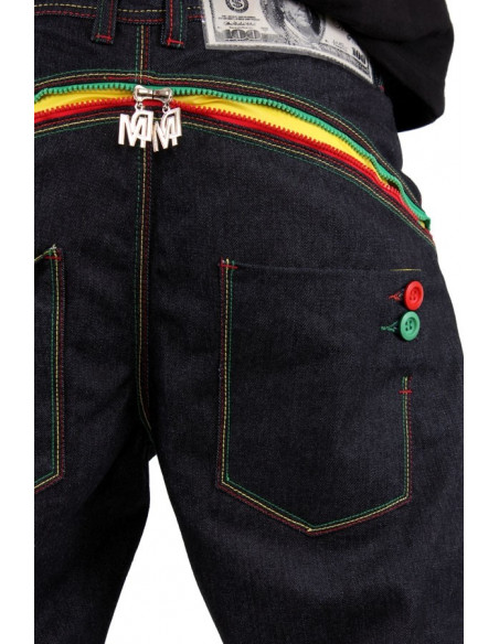 Dirty Money Baggy Zip Arc Rasta Jeans