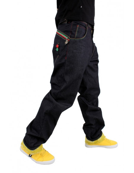 Dirty Money Baggy Zip Arc Rasta Jeans