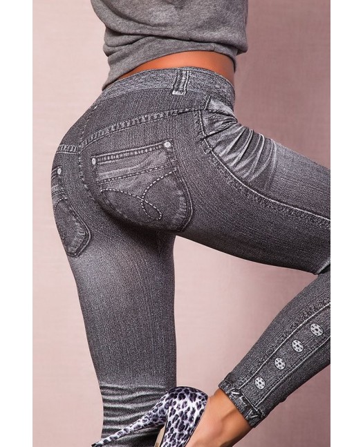 Printed Jeans Leggings Grey