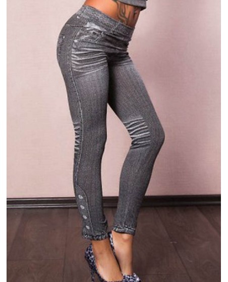 Printed Jeans Leggings Grey