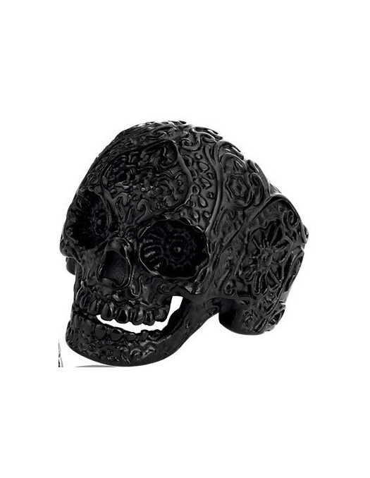 Flower Skull Ring Black