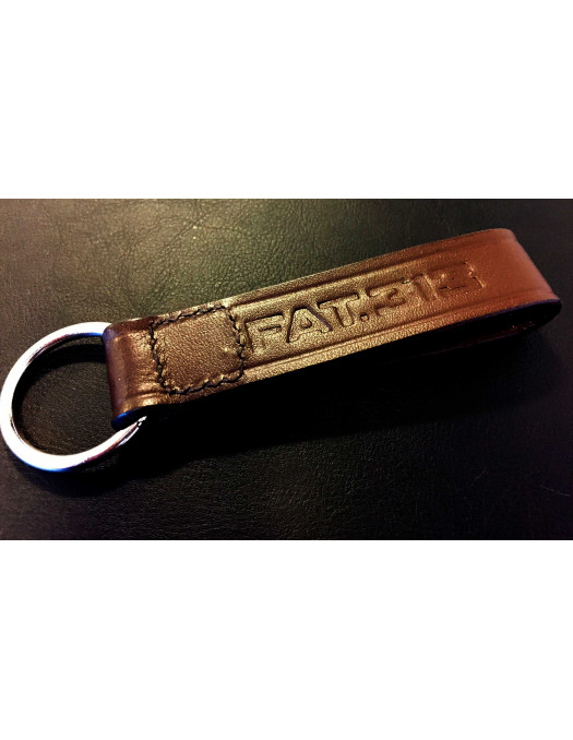 FAT313 Leather Keychain Embossed Logo Brown