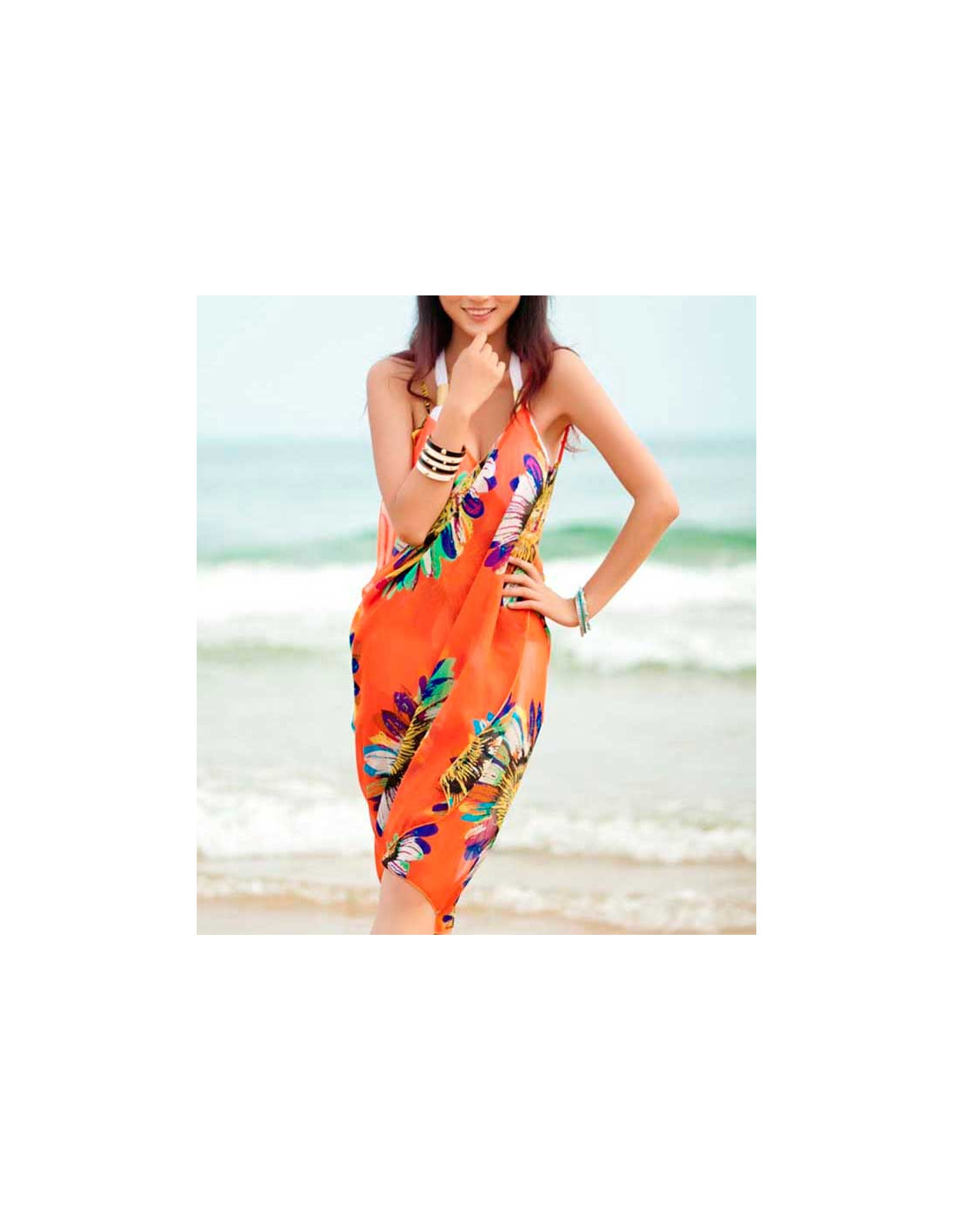 Orange Beach Cover with Flowers