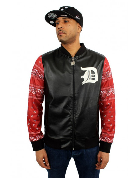 Dirty Money Faux Leather Bandana College Jacket BlackNRed