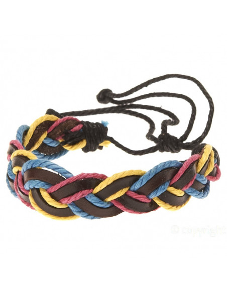 Leather Bracelet - Braided Pink, Blue and Yellow