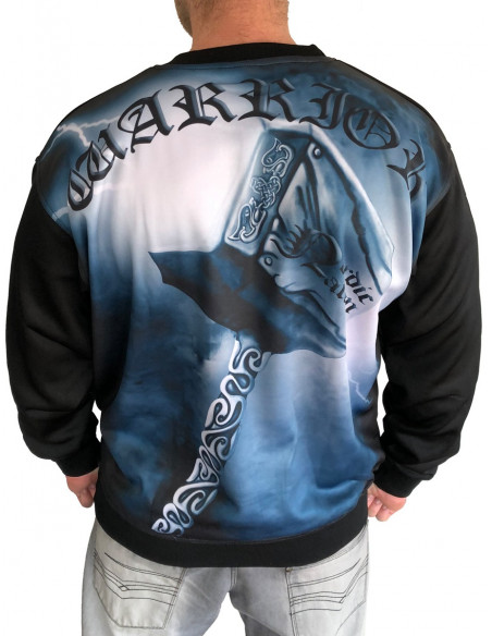 Nordic Worlds Thor's Hammer CrewNeck BlackNBlueGrey