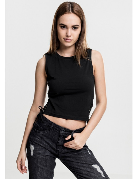 Sporty Lace Up Cropped Top Black