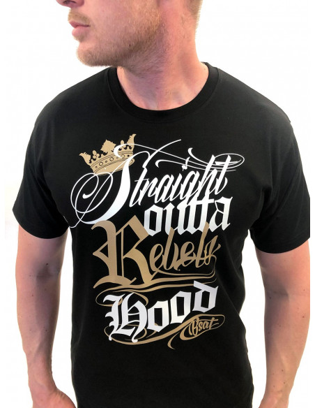 Rebels Hood T-Shirt Black/Gold/White  by BSAT Premium Cotton