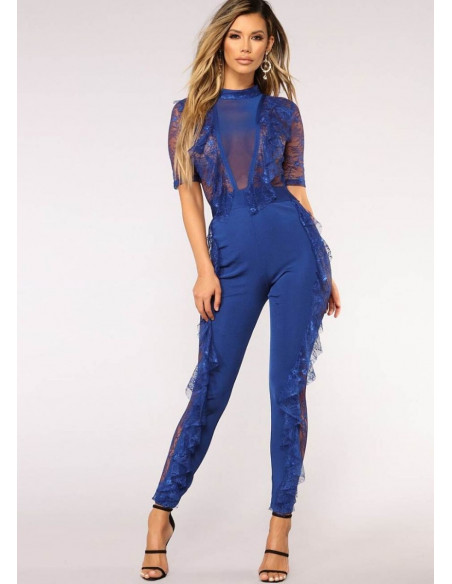 BadGal Lace JumpSuit Blue