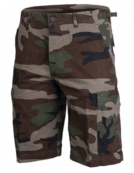 Techwear shorts Ripstop Washed Woodland Camo