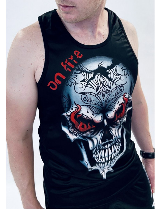 On Fire Skull Mesh Tank Top by BSAT