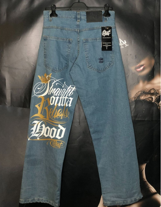 Rebels Hood Baggy Jeans Vintage Blue