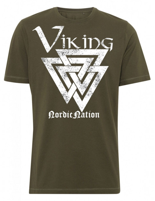 Viking Valknut T-Shirt OliveNWhite by...