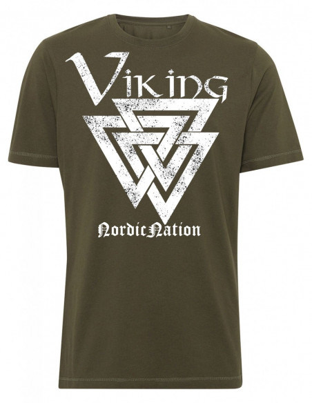 Viking Valknut T-Shirt OliveNWhite by Nordic Nation
