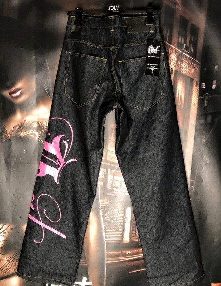 Art Script Logo Jeans Baggy BlackNPink by BSAT