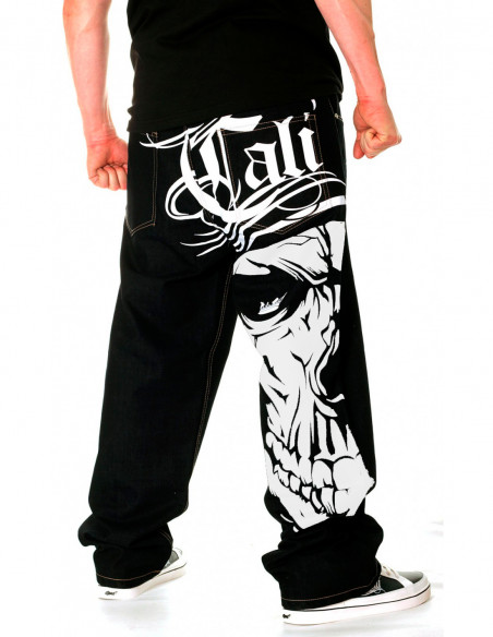 BSAT Baggy Cali Skull Jeans BlackNWhite