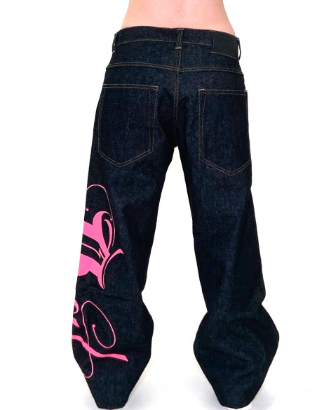Art Script Logo Jeans Baggy BlackNPink by BSAT
