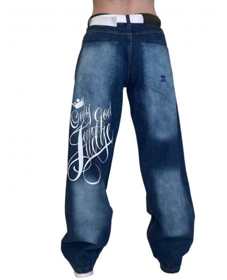 Only God can Judge Baggy Jeans Washed Blue by BSAT