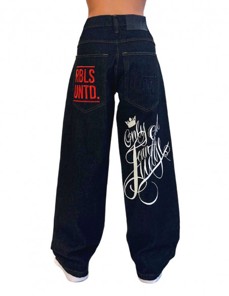 RBLS Only God Can Judge Black Baggy Jeans by BSAT