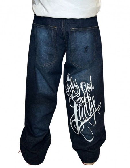 BSAT Only God Can Judge Baggy Jeans Blue Washed