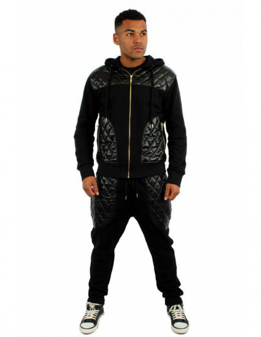 Dirty Money Fleece and Faux Leather Sweat Tracksuit