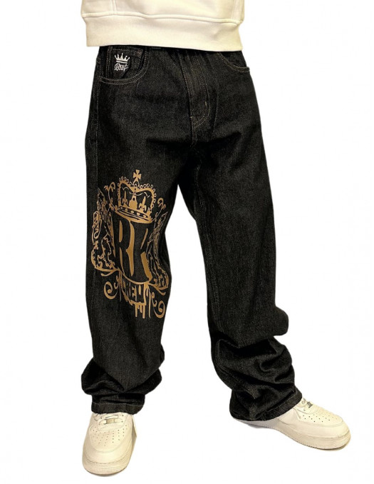 Rude Players Crew Baggy Jeans Black/Metallic Gold by BSAT
