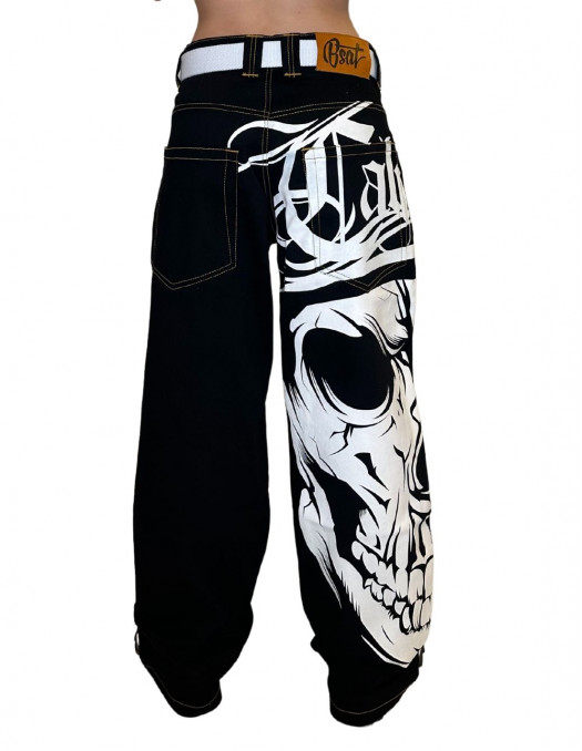 Cali Skull Baggy Jeans BlackNWhite by BSAT