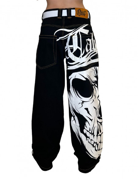 Cali Skull Baggy Jeans BlackNWhite by BSAT