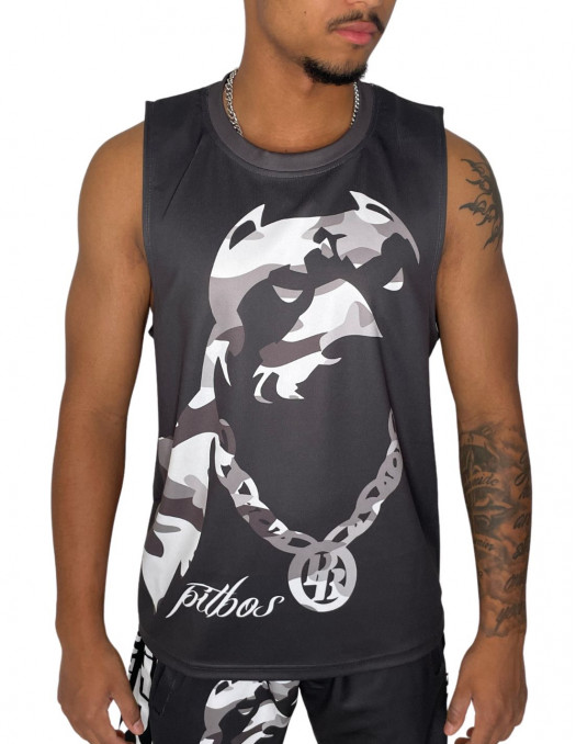 Pitbos Dog Mesh Tank Top Dark Grey Urban Camo