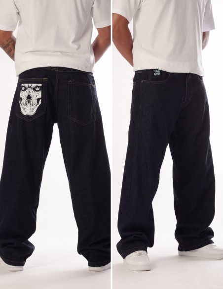 Indigo Blue Skull Baggy Jeans by BSAT